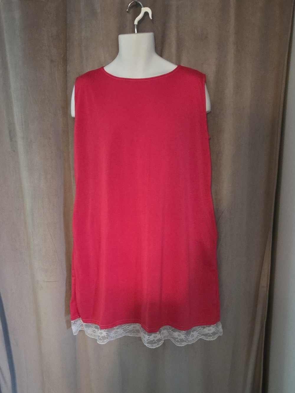 Sleeveless Hot Pink Chemise with White Lace Trim Fits Ptp 22"